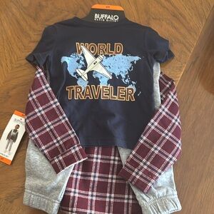 Buffalo 3-piece set; pants, short sleeved shirt, hooded stacket; 2T